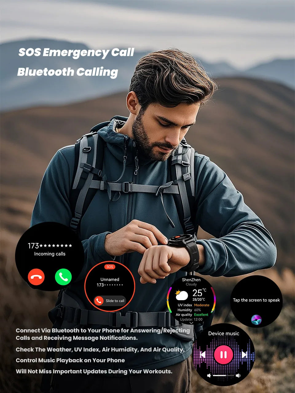 2026 new smart watch 1.43-inch high-definition AMOLED screen supports Bluetooth calls, GPS positioning, health monitoring