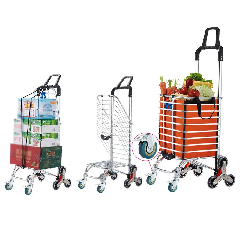 Grocery Cart Portable Aluminum Alloy Shopping Folding Trolley Big Capacity Lightweight Step Climbing Folded Trolley