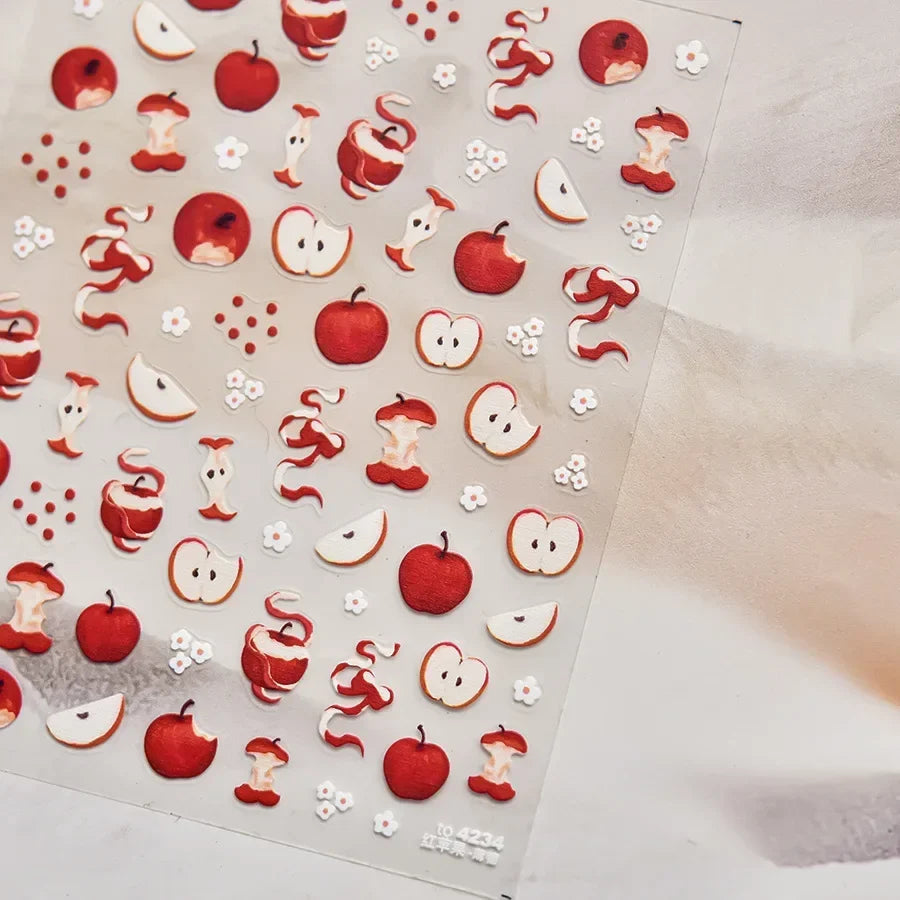 Red cherry bowknot 5D nail art stickers with shiny crystals and rhinestones, perfect for DIY manicure decoration by Blushimmer
