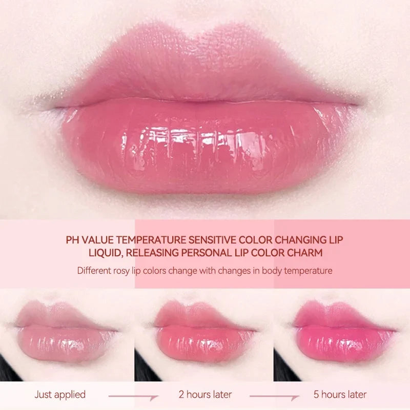Blushimmer OMGA color-changing lip balm jelly lipstick in peach flavor, moisturizing, waterproof, and hydrating with a smooth finish.