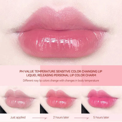 Blushimmer OMGA color-changing lip balm jelly lipstick in peach flavor, moisturizing, waterproof, and hydrating with a smooth finish.