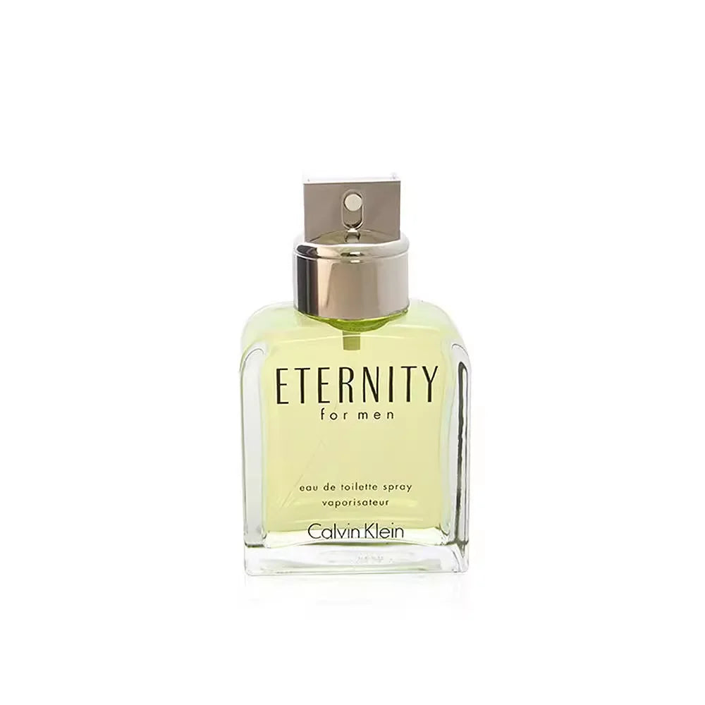 Calvin Klein ETERNITY men's perfume 100ml Eau de Toilette bottle with sleek design, displayed on a neutral background.