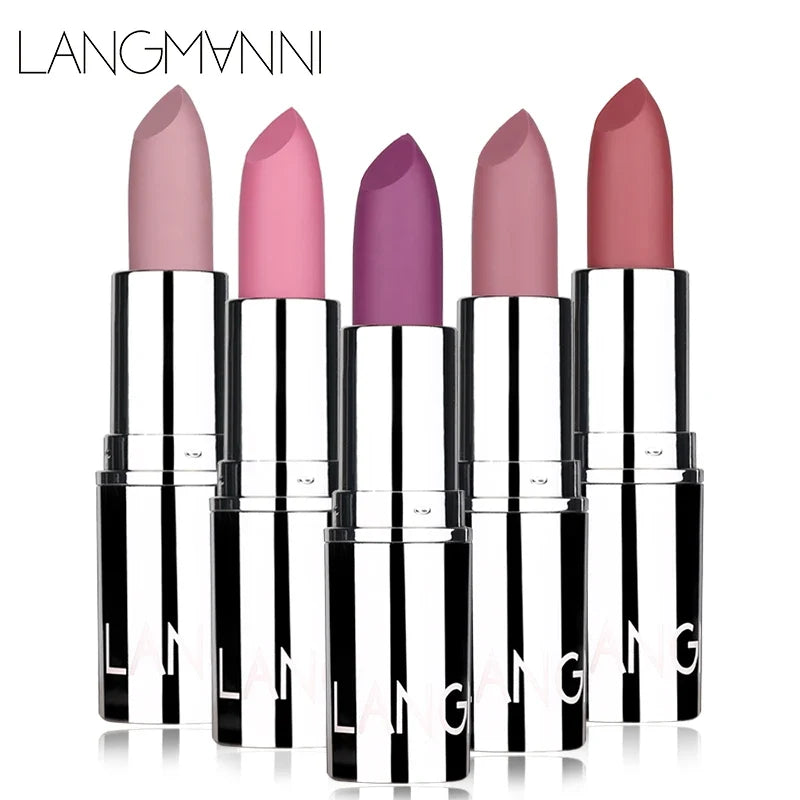 Blushimmer Langmani silver tube matte lipstick in vibrant colors, shown in a sleek lipstick tube with a matte finish.