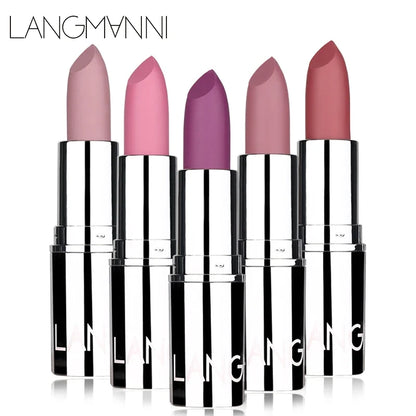 Blushimmer Langmani silver tube matte lipstick in vibrant colors, shown in a sleek lipstick tube with a matte finish.