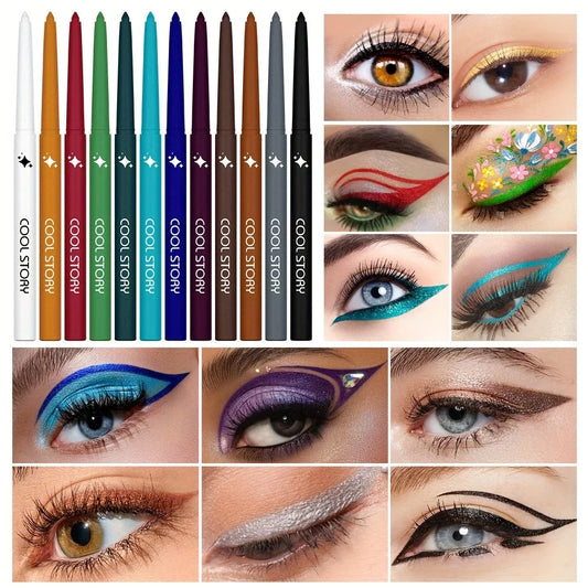 Blushimmer 12-color rainbow matte waterproof gel eyeliner set with long-lasting cream formula, ideal for professional makeup.