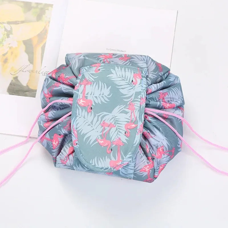 Blushimmer women's drawstring cosmetic bag with waterproof fabric, travel makeup organizer, portable toiletry and beauty case.