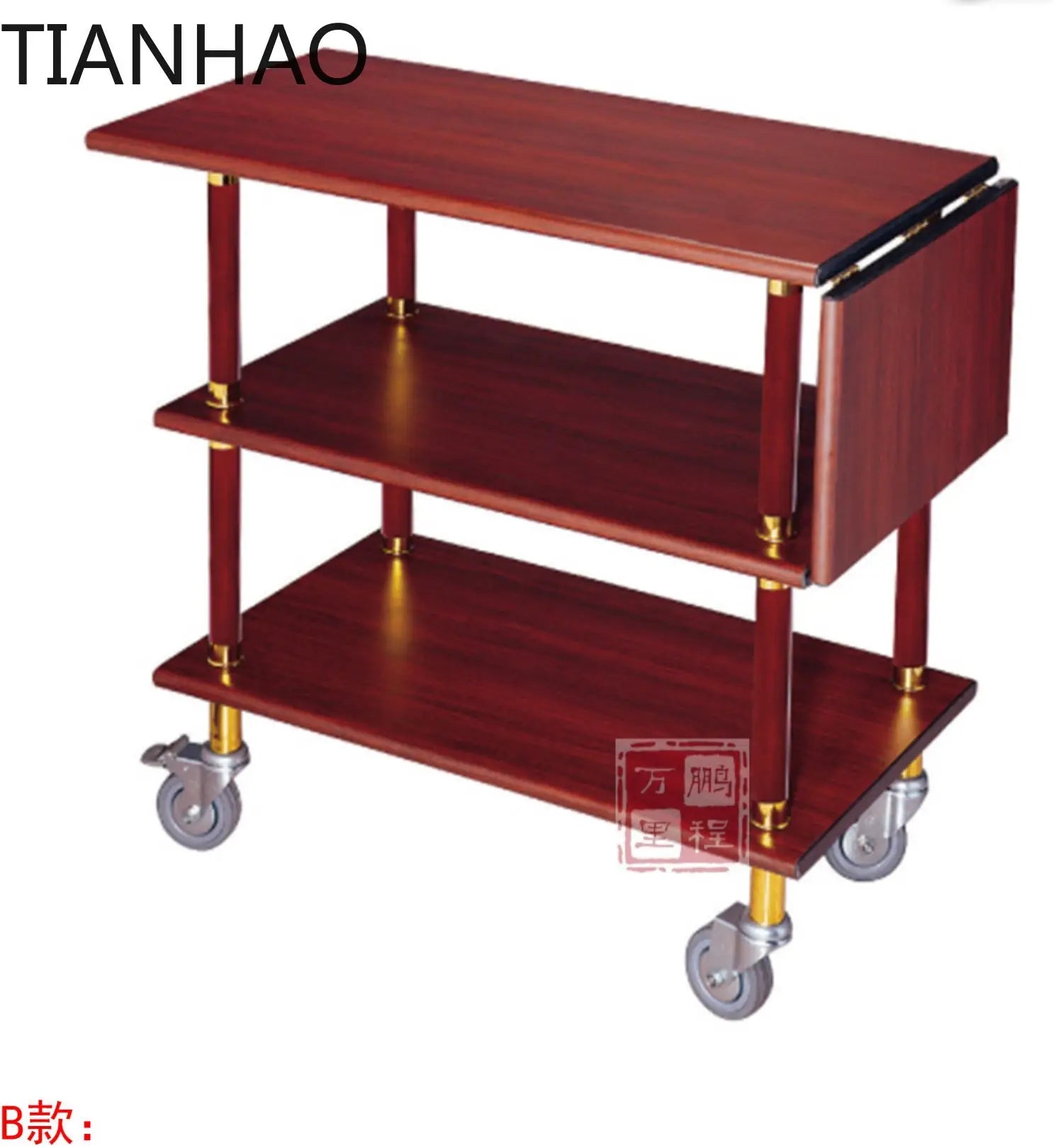 Solid wood three-layer service cart Hotel roast duck trolley Restaurant wine  Food delivery  Wheeled dessert Dim