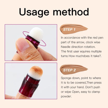 Blushimmer sponge head concealer for dark circles, freckles, acne, and blemishes; long-lasting, moisturizing liquid foundation application