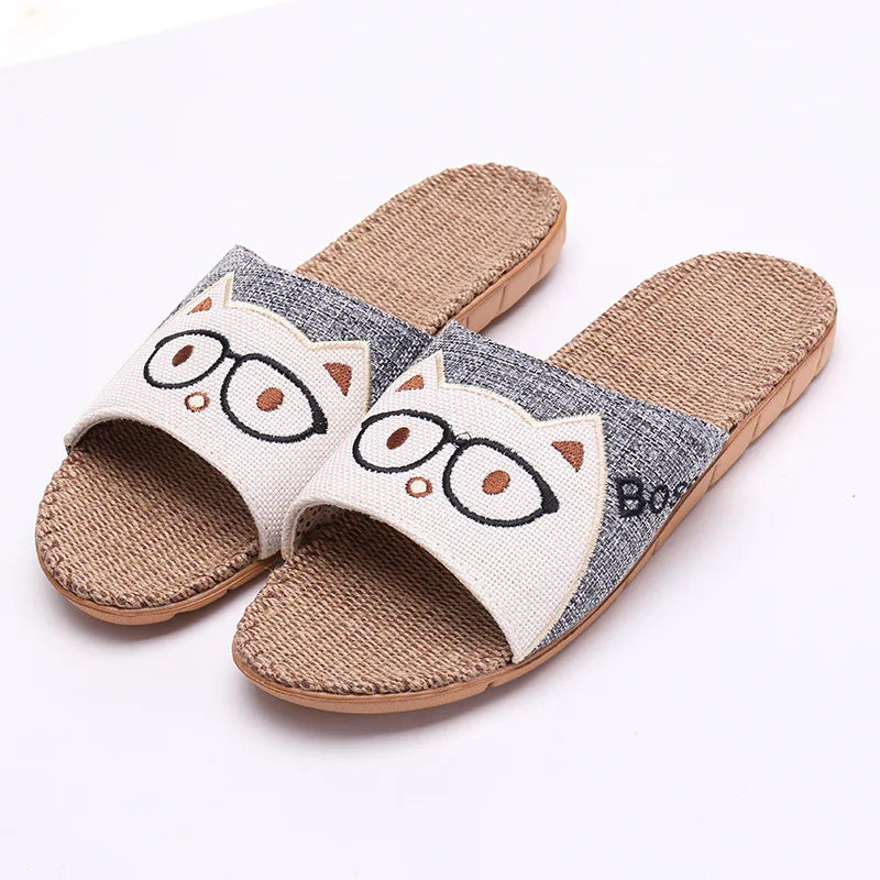 New Cartoon Children's Home Linen Slippers Indoor Non-slip Breathable Thick Bottom Couple Men and Women Sandals and Slippers
