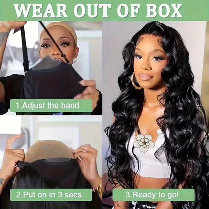 Selvanelle 250% body wave glueless human hair wig with 13x4 lace frontal, pre-plucked, curly, HD lace, and natural-looking style