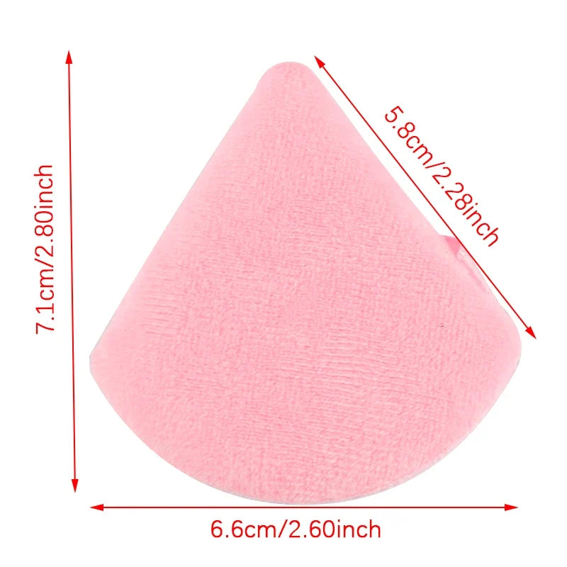 Set of 6 triangle velvet powder puffs from Blushimmer for face, eye makeup, reusable and washable cosmetic sponge.
