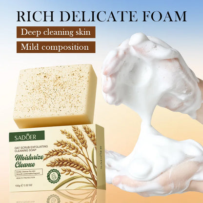 SADOER Oat Scrub Exfoliating Facial Soap Face Wash Foam Facial Cleanser Moisturizing Anti-aging Body Bathing Soap Exfoliator