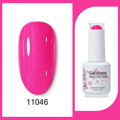 Clou Beaute neon gel nail polish base and top coat by Blushimmer in red, black, white, green, and velvet finish, 15ml bottle.