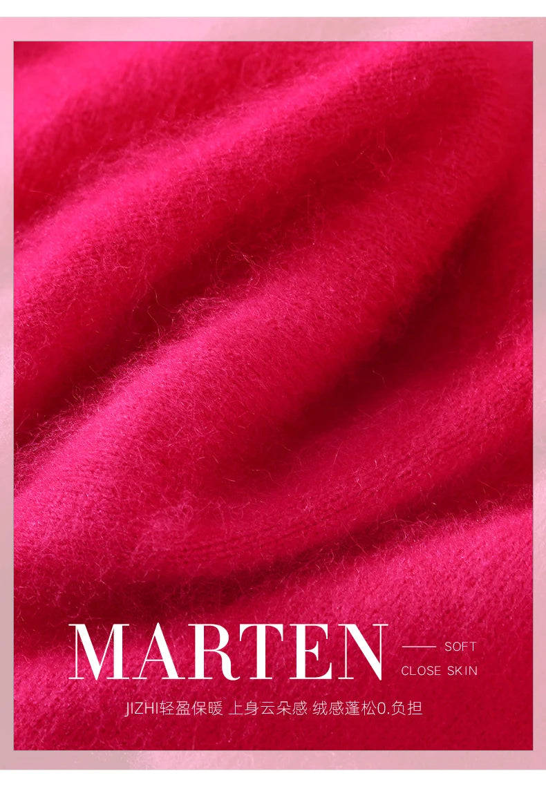 Autumn And Winter New High-End Female Mink Cashmere Sweater Solid Color Long-Sleeved Wool Knit Bottoming Sweater Loose Top