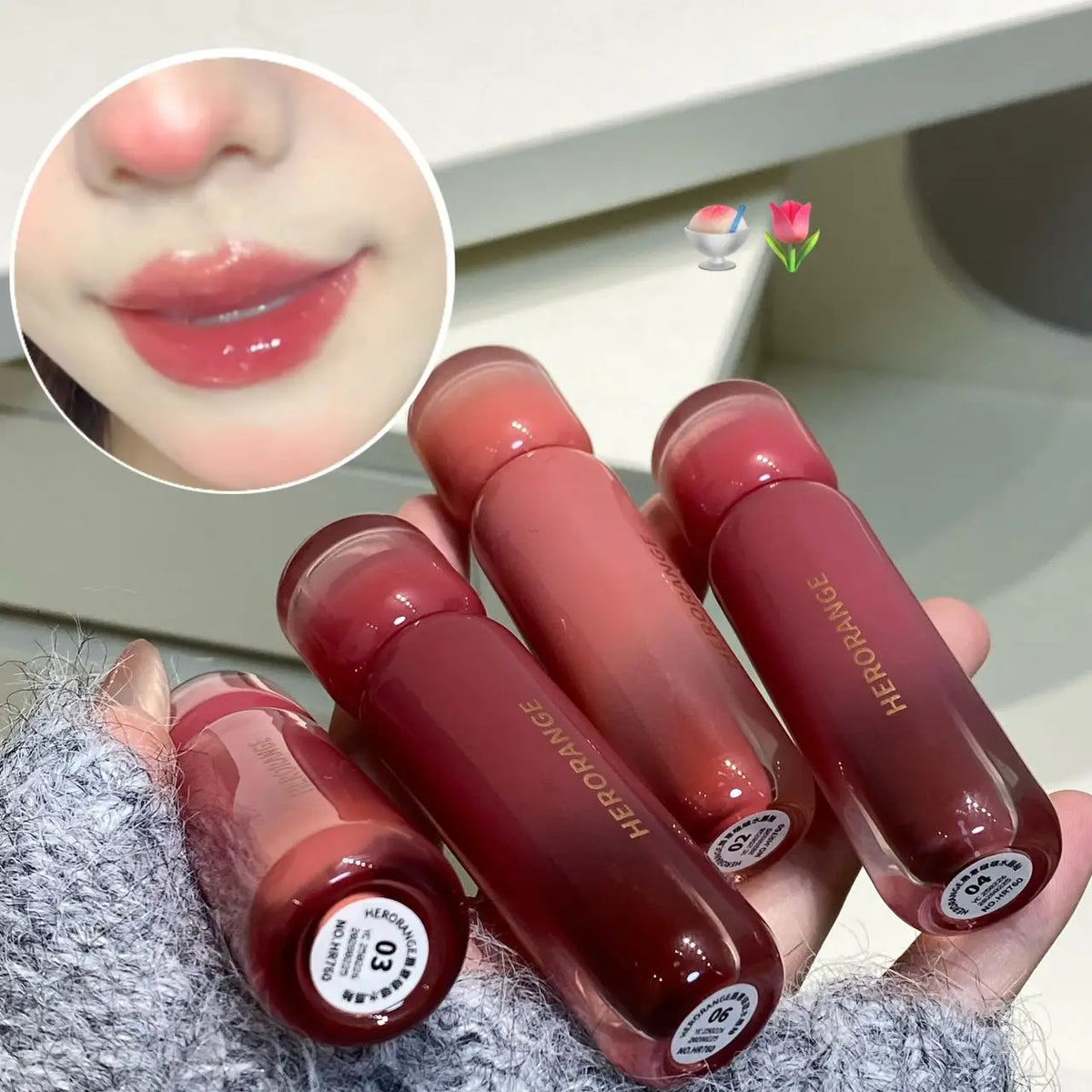 Blushimmer smoked grape purple red lip gloss with mirror finish, moisturizing liquid lipstick and clear tint for Korean women makeup