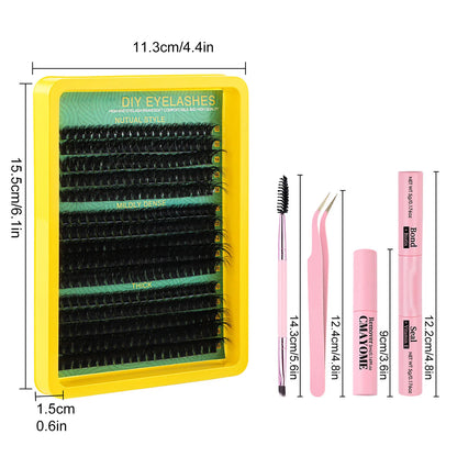 Blushimmer Lash Clusters Kit with natural 10-16mm spiky volume eyelash extensions and fairy individual lash clusters.