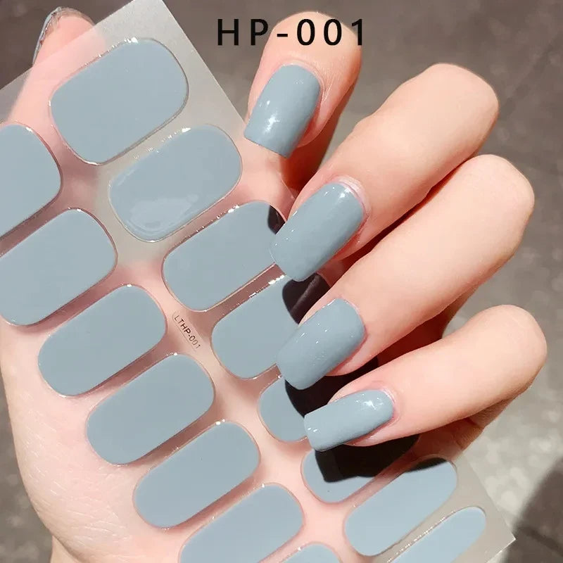Blushimmer 16Tips glitter semi-cured gel UV stickers with 3D French gradient shiny glitter powder for nail art.