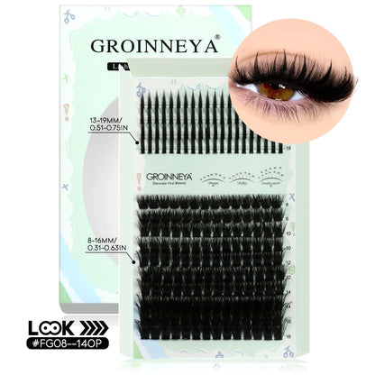 GROINNEYA Lash Clusters Kit Spikes Lash Individuals Eyelash Clusters D-Curly Lash Clusters Kit with Bond and Seal Makeup