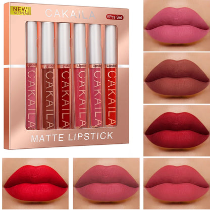 Blushimmer CAKAILA 6-color liquid matte lipstick set with velvet finish, waterproof, long-lasting, non-stick, and fade-resistant lip glosses.