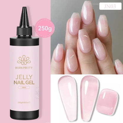 Blushimmer Born Pretty 250g milky white jelly nude gel nail polish refill, translucent semi-permanent soak-off UV gel, clear finish