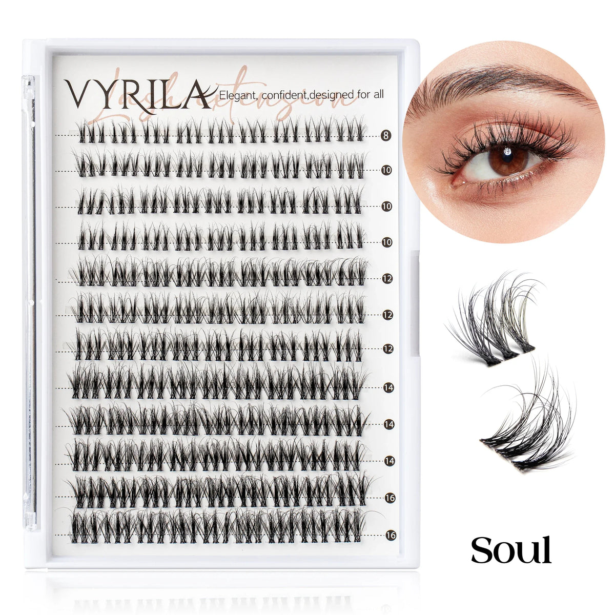 Blushimmer 3D wispy eyelash extension clusters with C curl, natural look, 0.1mm thin band, reusable DIY lash clusters.