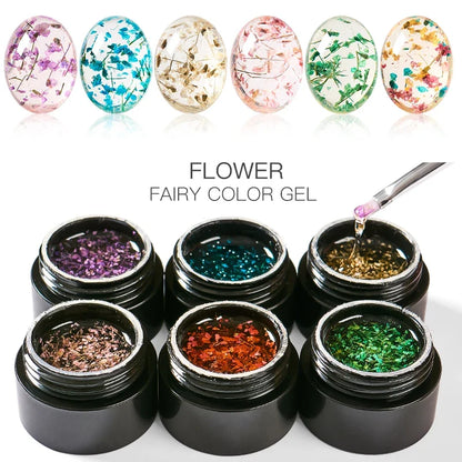 Blushimmer Meet Across 5ml pink dried flower gel nail polish with natural fairy flower design for UV LED nail art and soak-off manicure