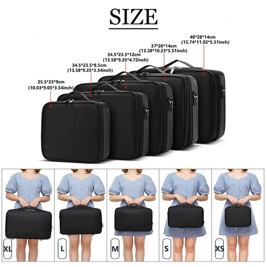 Blushimmer professional makeup case for women, large capacity travel beauty toolbox with multiple compartments for cosmetics and nail tools.