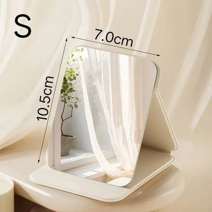Blushimmer portable compact folding makeup mirror with storage, desktop size, suitable for dorms and home use, open to show mirror and compartments.