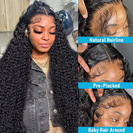 Brazilian water wave 13x6 lace frontal wig with deep curly 30-40 inch human hair for black women, from FRIZIRA Hair Wig Store.