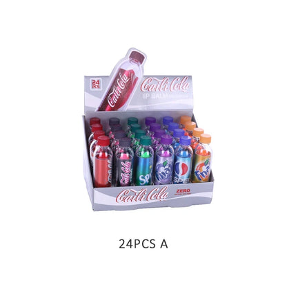 Blushimmer 24-pack of moisturizing color-changing lip balms with kawaii soda flavor, cute packaging, ideal for girls' party favors