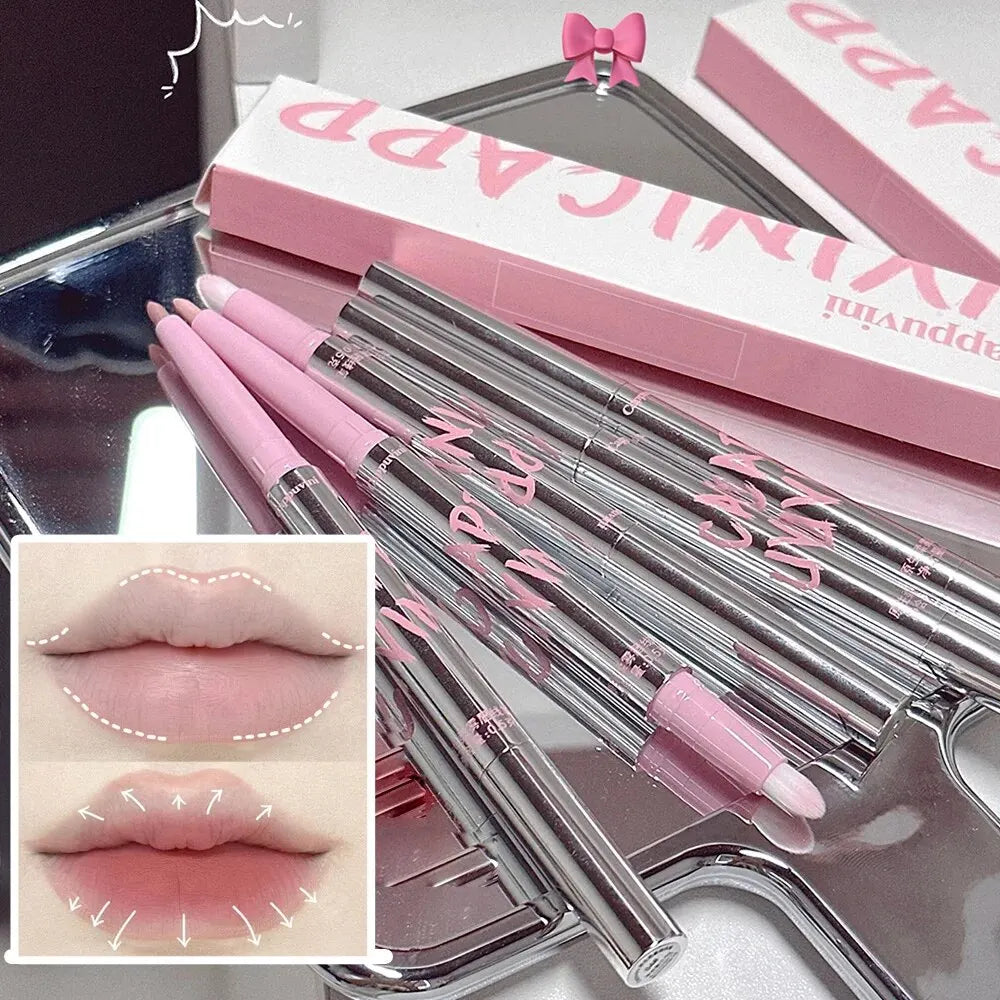 Blushimmer nude lip liner with matching lip brush, Korean style long-lasting velvet matte lipstick for natural lip makeup.