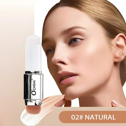 Blushimmer O'CHEAL temperature-changing foundation stick with double-headed design, providing matte facial coverage for blemishes and pores.