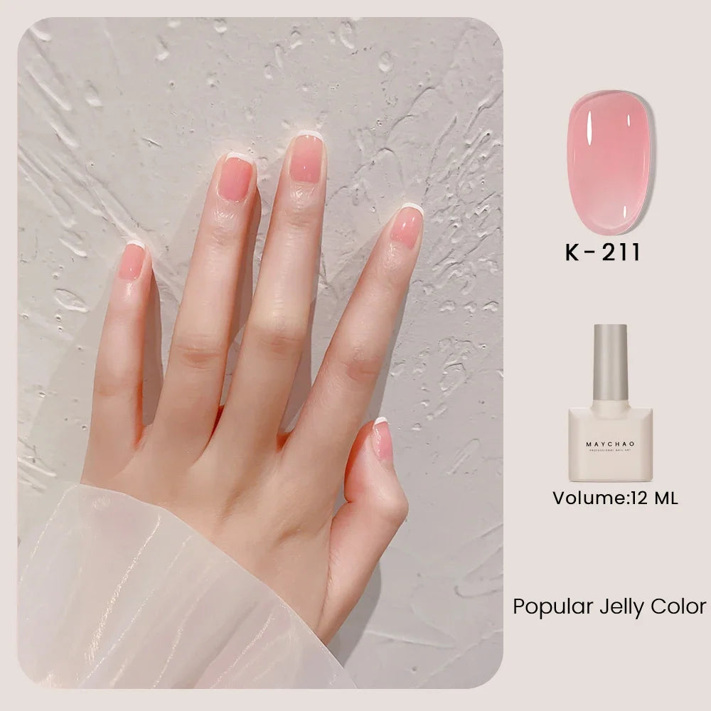 Blushimmer MAYCHAO 12ml jelly gel nail polish top coat with UV and LED curing, long-lasting semi-permanent manicure, soak-off gel