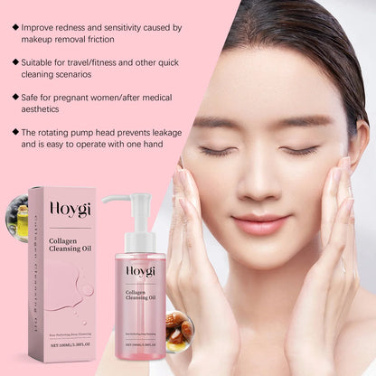 Blushimmer collagen makeup remover oil with jojoba oil, deep cleansing facial cleanser for gentle pore dirt removal and daily makeup removal