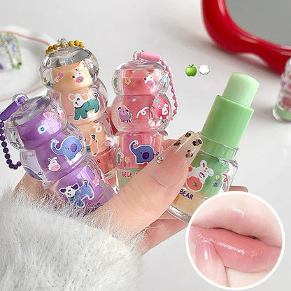 Blushimmer Gege Bear fruit-flavored lip balm keychain pendant with moisturizing, long-lasting lipstick and cute design.