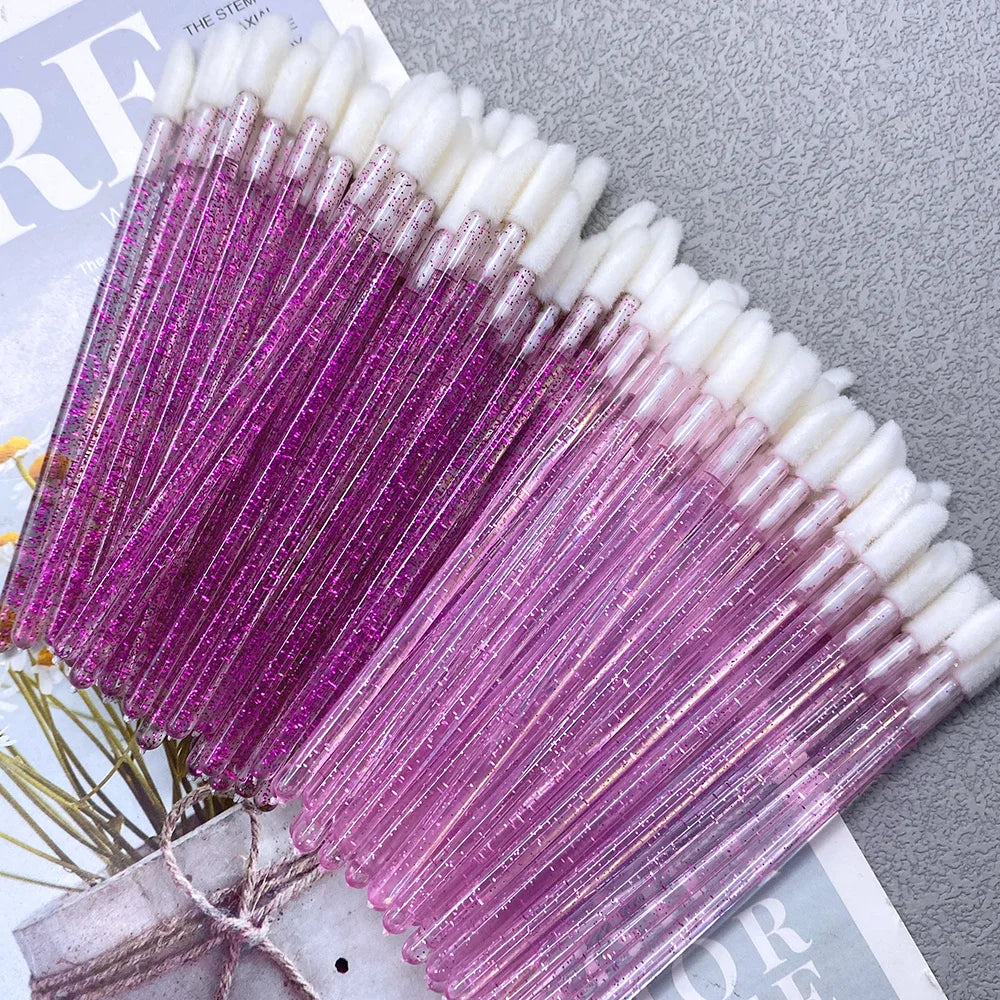 Wholesale pack of 50 or 1000 Blushimmer disposable lip brushes with applicator wands for lipstick and gloss application.