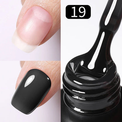 Born Pretty Jelly Nude Rubber Base Gel in natural milky white for UV LED gel nails, semi-permanent, self-leveling, soak-off finish.