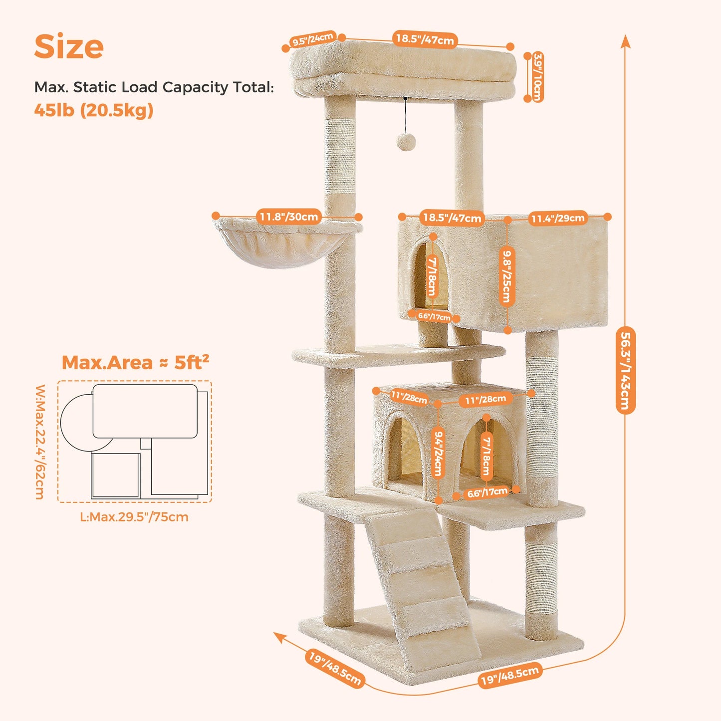 Aaiwang Pet Products Cat Tree with plush condo, cozy hammock, sisal scratching posts, and toy for indoor cats.