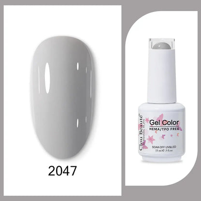 Blushimmer Clou Beaute 15ml red, black, white, green neon gel nail polish with velvet top coat and 400 color options.