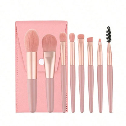 Set of 13 Blushimmer makeup brushes for eyeshadow, foundation, and blush in a soft cosmetic brush collection with a storage bag