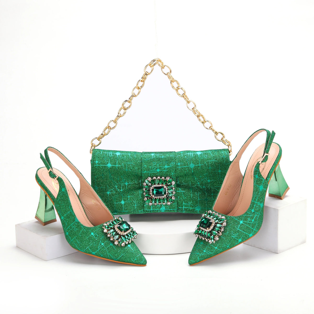 Luxurious EdleessFashion shoes and matching bags set, stylish footwear and handbags in a coordinated design.