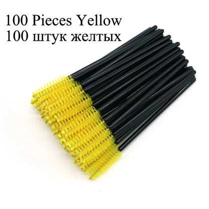 Set of 100 disposable micro eyelash extension makeup kit with eyelash brushes, mascara wands, and eyebrow combs by Blushimmer