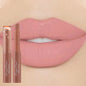 Blushimmer nude matte waterproof lipstick in sexy red velvet shade, long-lasting lip color for women, fading-resistant makeup.