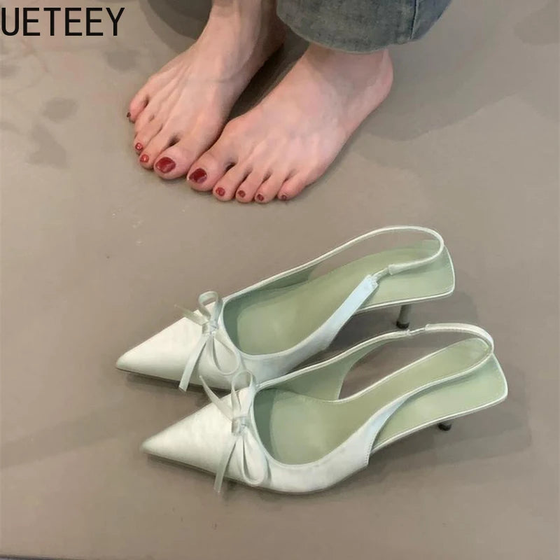 Summer Slip On High Heel Women Sandals Fashion Butterfly-knot Singbacks Pumps Stripper Party Female Sandalias