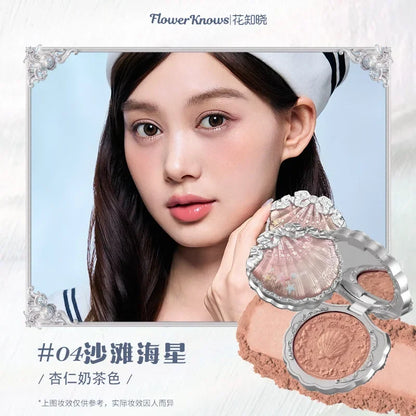 Blushimmer Flower Knows Strawberry Rococo Embossed Blush powder face makeup with smooth, long-lasting pink color and floral design.