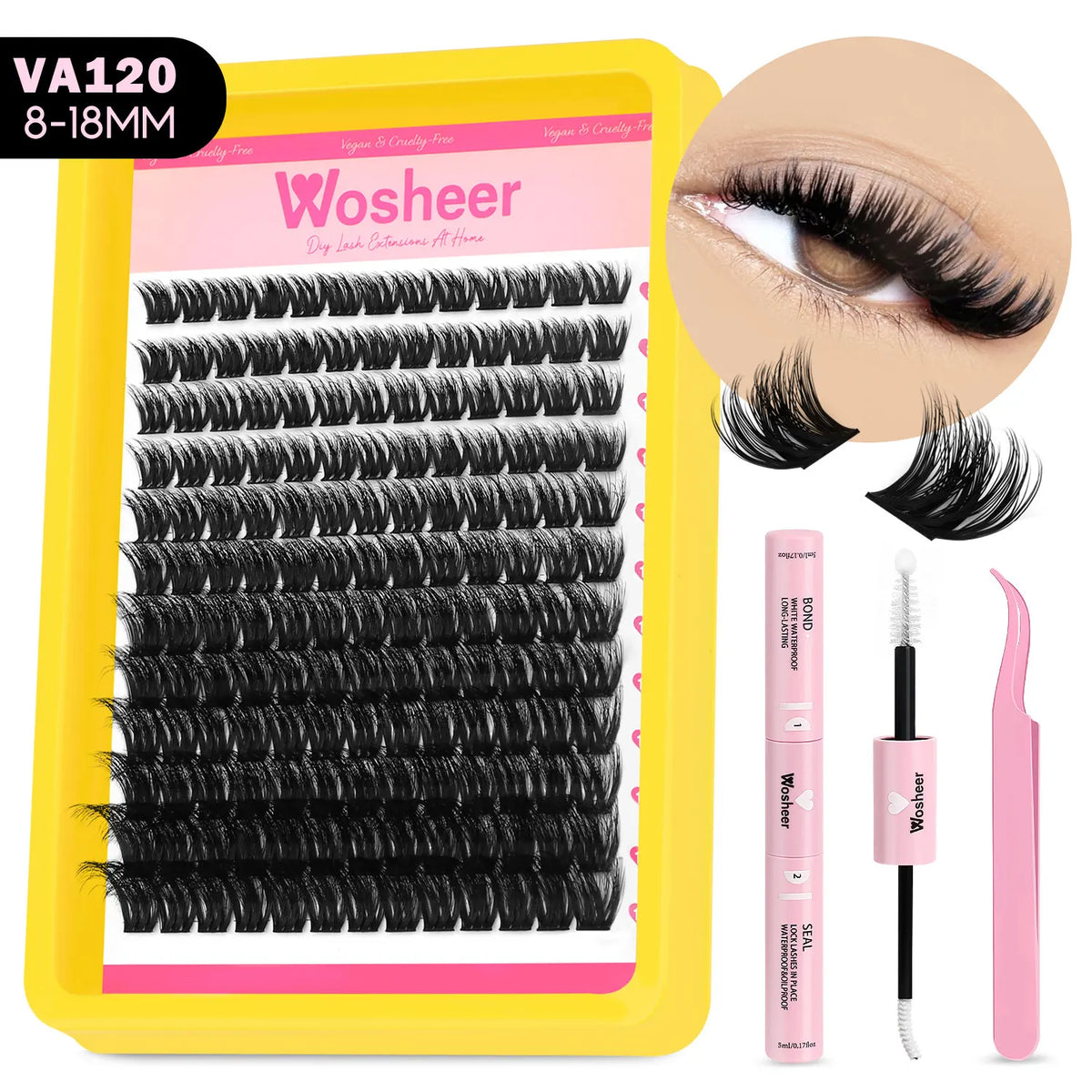 Blushimmer WOSHEER lash clusters kit with spiky eyelash extensions and volume individual lashes for DIY manga-style lash looks.