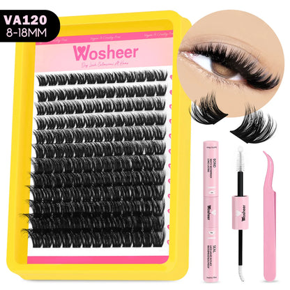 Blushimmer WOSHEER lash clusters kit with spiky eyelash extensions and volume individual lashes for DIY manga-style lash looks.