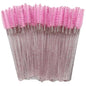 Set of 50 disposable Blushimmer makeup eyelash brushes with crystal diamond handles and mascara wand applicators for lashes and eyebrows.