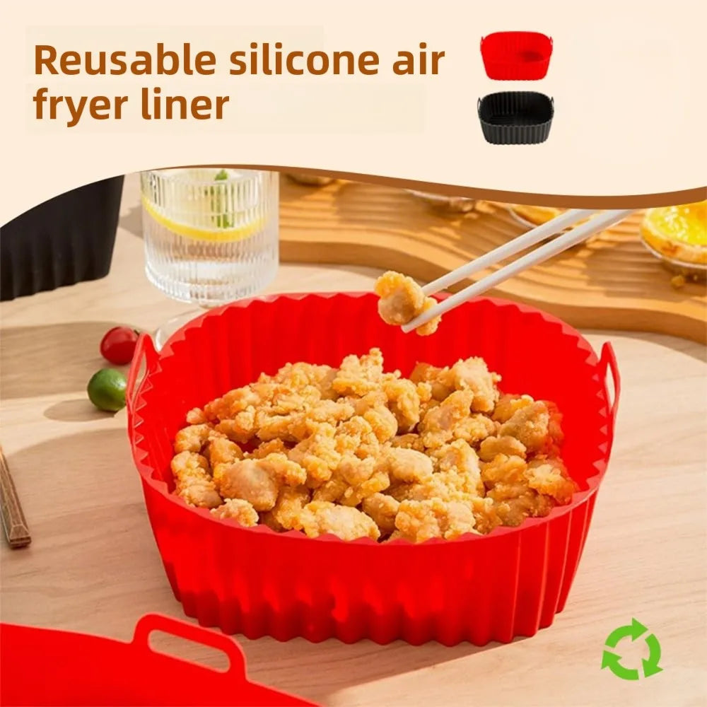 Square Silicone Air Fryer Basket Pan Reusable Food Safe Baking Mold for Oven BBQ Barbecue Cooking Kitchen Bakeware Pastry Tool