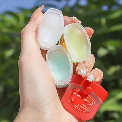 Blushimmer Fruit Series lip balm set with 4, 6, or 8 moisturizing, non-sticky lip masks in colorful packaging for soft lips.